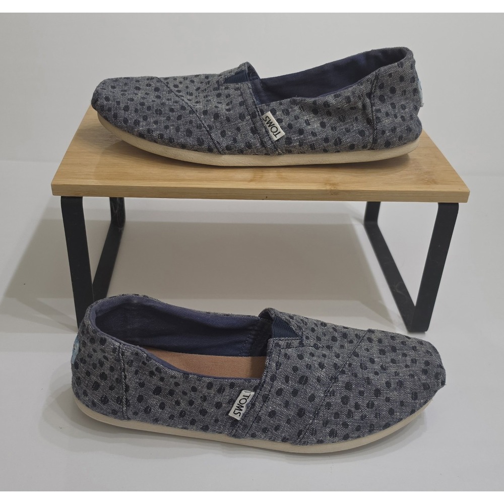 Toms Alpargata Chambray Navy Dots Canvas Slip On Shoes